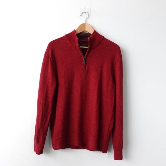 UNTUCKit Sweater Mens Large Red Wool Knit Quarter Zip Pullover Merino Jumper - Picture 1 of 9